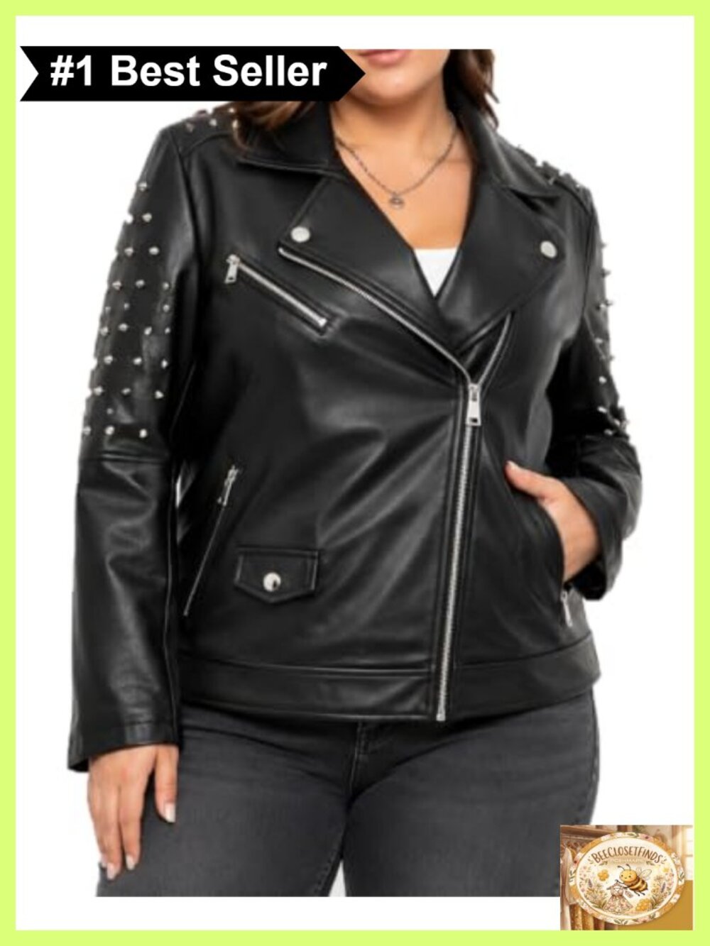 Plus Size Faux Leather Moto Biker Jacket Studded Rivet Women's Casual Coat